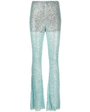 Self-Portrait Sequin-Embellished Fishnet Trousers - Blue