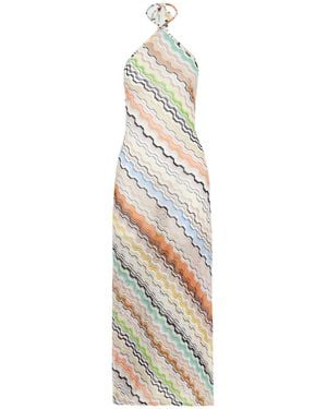 Missoni Striped Crochet-Knit Halterneck Maxi Dress - White
