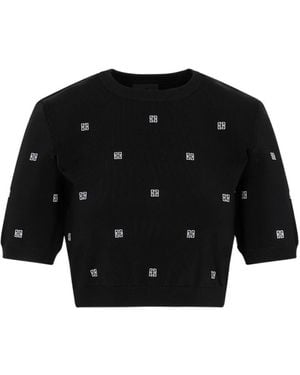 Givenchy Logo Detailed Short Sleeved Cropped Top - Black