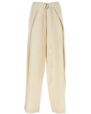 Ami Paris Ami Ivory Viscose Blend Wide-Leg Pant - Natural
