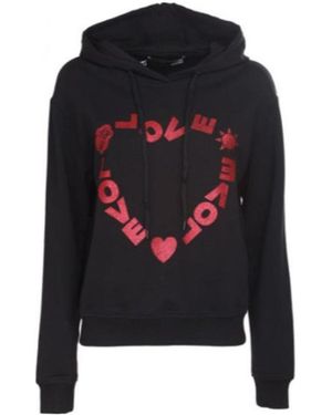 Moschino Heart-Shaped Logo Printed Hooded Sweatshirt - Black