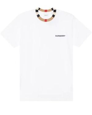 Burberry Check Round Collar T-Shirt - White