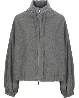 D.exterior Ribbed-Collar Bomber Jacket - Grey