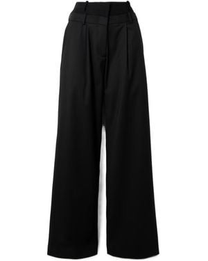 16Arlington Layered Pleated Wide-Leg Pants - Black