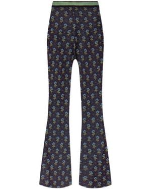 Etro Fit-And-Flare Jacquard Trousers With Diamond Flower Motif - Blue