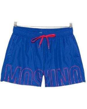 Moschino Logo-Print Drawstring Swim Trunks - Blue