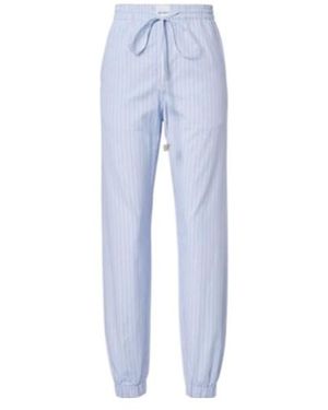 The Attico Striped Cotton Tapered Trousers - Blue