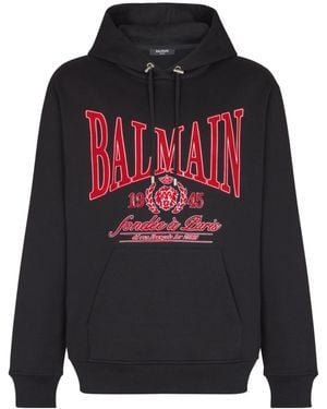 Balmain Flocked College Hoodie - Black