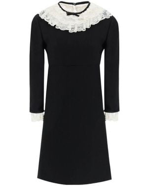 Miu Miu Lace Trimming Long Sleeved Mini Dress - Black