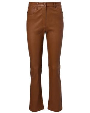 JOSEPH Cropped Leather Bootcut Trousers - Brown