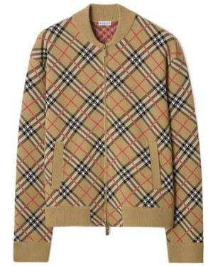 Burberry Check Knit Zip-Up Bomber Jacket - Brown