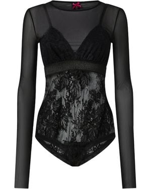 Pinko Lace Detailed Tulle Bodysuit - Black