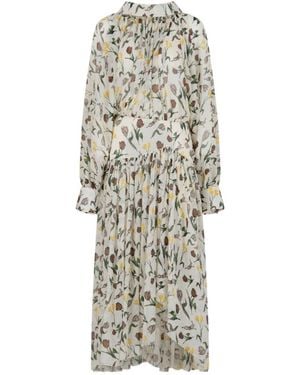 Marni Cream Chiffon Dress With Tulips And Hares Print - White