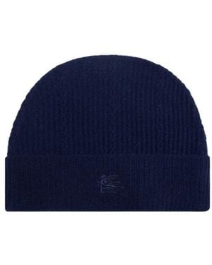 Etro Logo Embroidered Knitted Beanie - Blue
