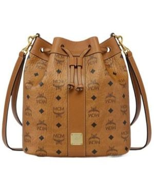 MCM Monogram Drawstring Bucket Bag - Brown