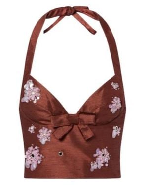 ShuShu/Tong Embellished Halterneck Crop Top - Red