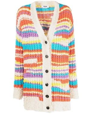 MSGM Striped Chunky Knit Cardigan - White