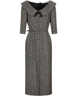 Alessandra Rich Sequin Tweed Off-Shoulder Midi Dress - Grey