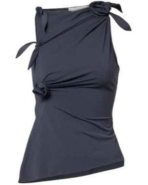 Coperni Floral-Appliqué Gathered Jersey Top - Blue