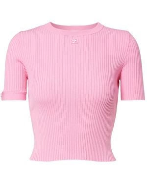 Courreges Logo Ribbed-Knit Crop Top - Pink