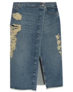 Blumarine Vintage Effect Distressed Denim Skirt - Blue