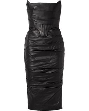 Alex Perry Strapless Ruched Leather Dress - Black
