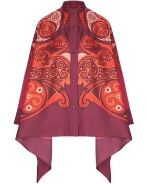 La DoubleJ Oversized Printed Silk Shirt - Red