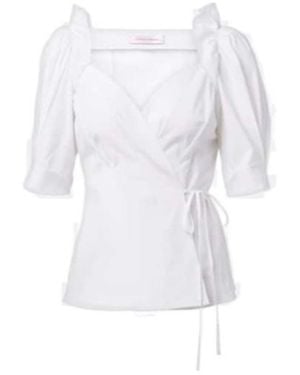 Carolina Herrera Cotton-Blend Wrap Top - White
