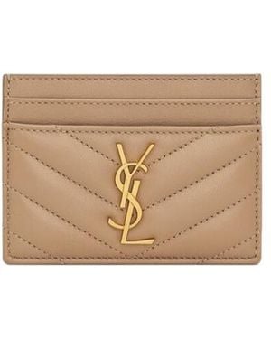 Saint Laurent Cassandre Matelassé Card Case - Natural