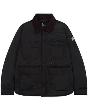 Moncler Collared Long-Sleeved Cotton Coat - Black