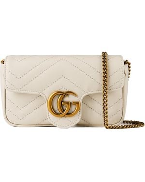 Gucci Chevron Leather Gg Marmont Super Mini Bag - Natural