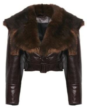 Chloé Chloé Cropped Fur-Trim Leather Jacket - Black