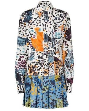 Fendi Falena Print Belted Pleated Mini Dress - Blue