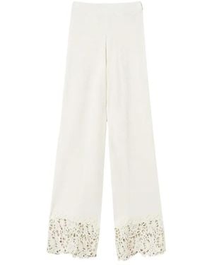 Twinset Knitted Lace-Panel Pants - White
