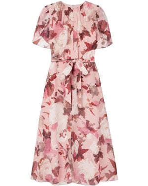 Erdem Lace-Up Pleated Printed Dress - Pink