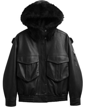 Frankie Shop Napa Leather Hooded Jacket - Black