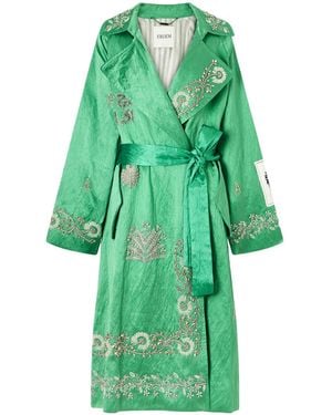 Erdem Crystal-Embellished Textured-Satin Coat - Green