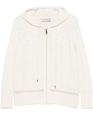 ERMANNO FIRENZE Floral-Embroidered Open-Knit Hoodie - White