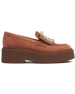 Roger Vivier 50Mm Viv Rangers Strass Suede Loafers - Brown