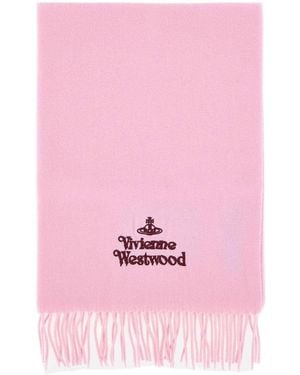 Vivienne Westwood Logo Embroidered Fringed Scarf - Pink