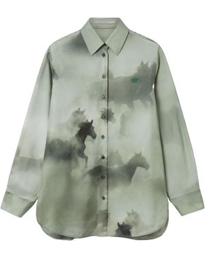 Stella McCartney Horse Printed Curved Hem Shirt - Green