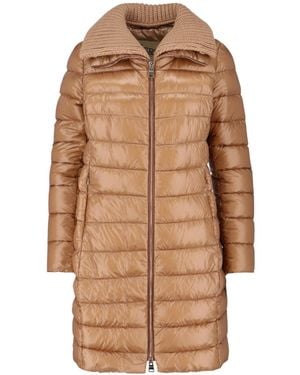 Herno Long Quilted Piumino With Removable Knit Collar - Brown
