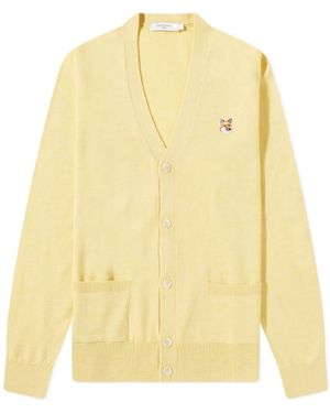 Maison Kitsuné Fox Head-Patch Knitted Cardigan - Yellow