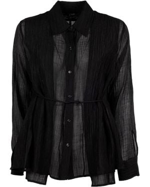 Seventy Crinkled-Finish Belted Shirt - Black