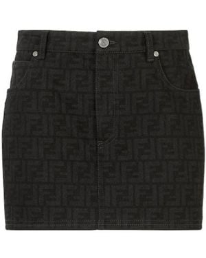 Fendi Logo Detailed Denim Mini Skirt - Black