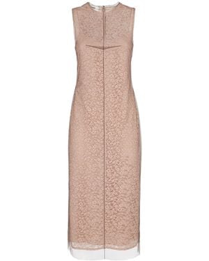Fendi Floral Lace Detailed Sleeveless Dress - Natural