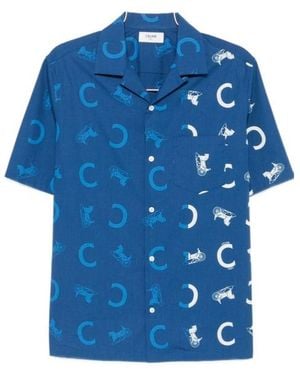 Celine 'Bowling' Shirt With Pointed Collar And Front Button Closure - Blue