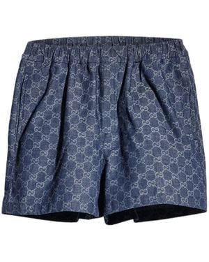 Gucci Gg Cotton Denim Jacquard Shorts - Blue