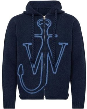 JW Anderson Anchor-Logo Hooded Zip-Up Cardigan - Blue