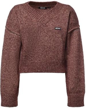 ROTATE BIRGER CHRISTENSEN Cropped V-Neck Knitted Jumper - Brown